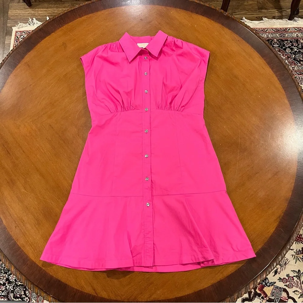 NEW $225 MICHAEL MICHAEL KORS Pleated Cap Sleeve Mini Dress Pink Medium Shirt - Picture 4 of 16